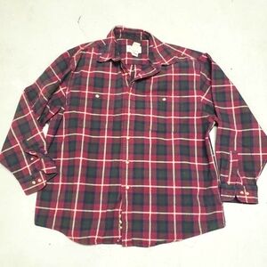 Eddie Bauer Sz XL flannel shirts men red green plaid warm heavy buttondown